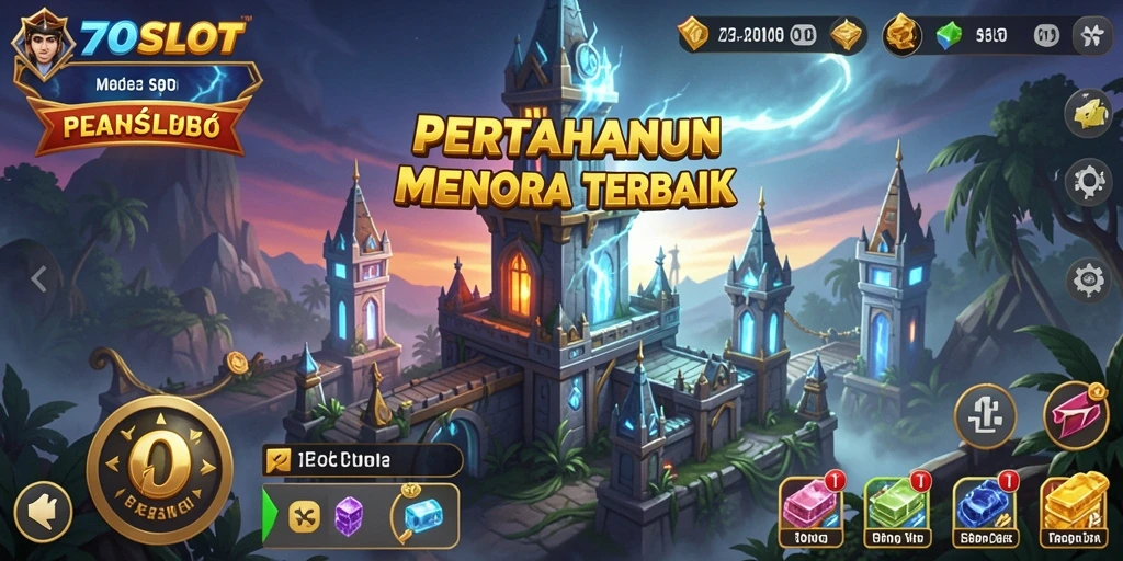 Screenshot gameplay 070SLOT menampilkan strategi pertahanan menara yang menegangkan.