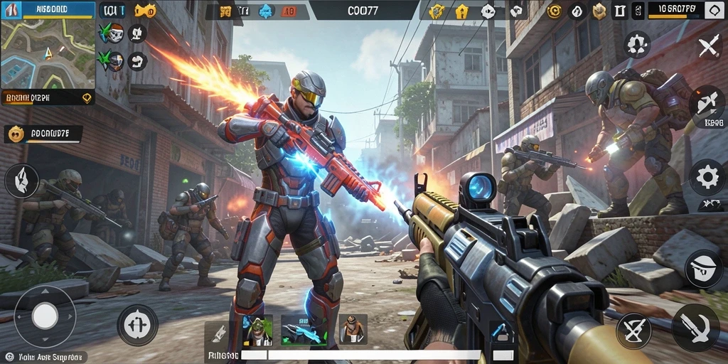 Tampilan aksi seru gameplay COO77 dalam mode TPS yang menegangkan.