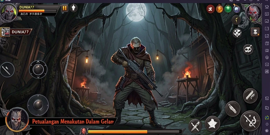Tampilan gameplay DUNIA77 dengan suasana Horror yang mencekam.