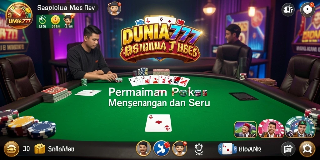 Tampilan gameplay Poker yang mendebarkan di DUNIA777.