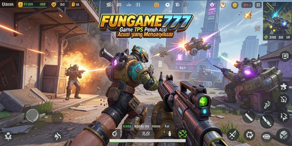 Gameplay intens di FUNGAME777 dengan berbagai karakter dan senjata.
