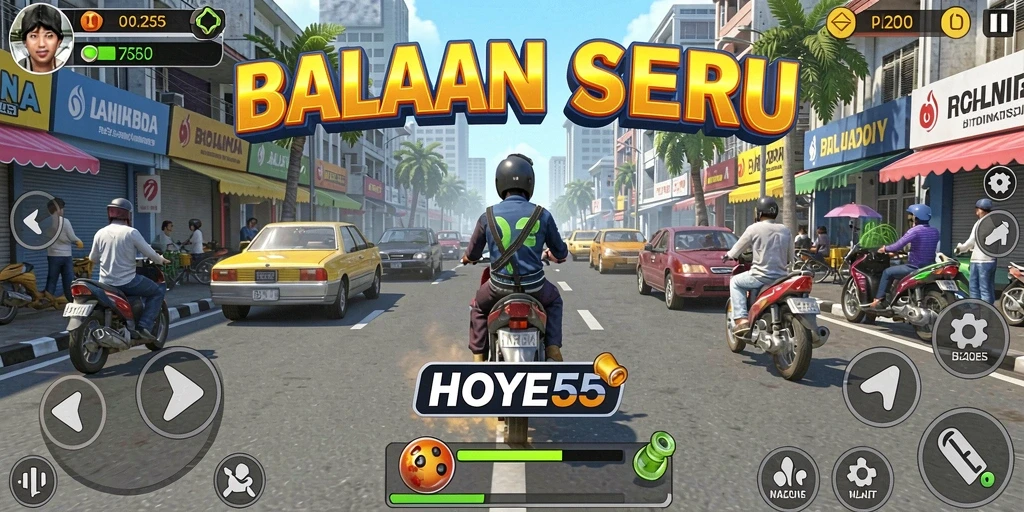 Screenshot gameplay <strong>HOYE55</strong> menampilkan aksi balapan yang mendebarkan.