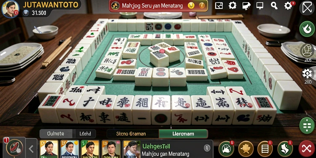 Tampilan gameplay seru di JUTAWANTOTO dengan ubin Mahjong.