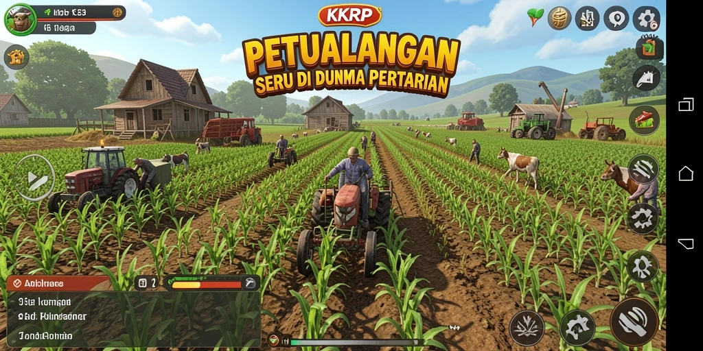 Tampilan gameplay KKRP dengan aktivitas pertanian yang seru dan interaktif.