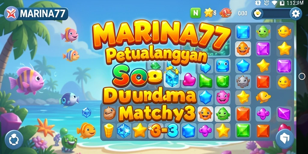 Screenshot utama MARINA77 menunjukkan gameplay match-3 yang seru.