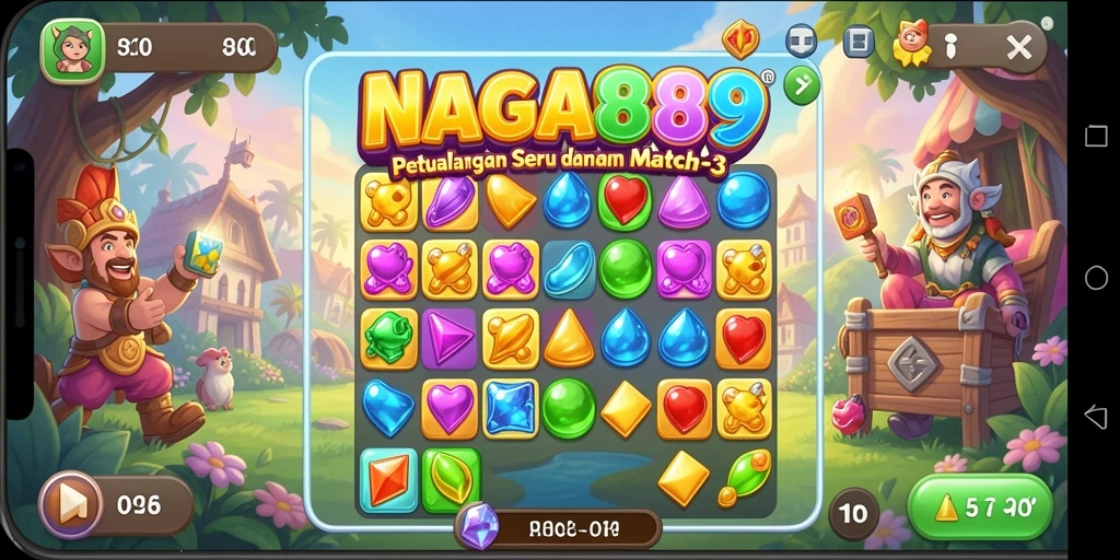 Tampilan seru gameplay NAGA889 dalam aksi Match-3.
