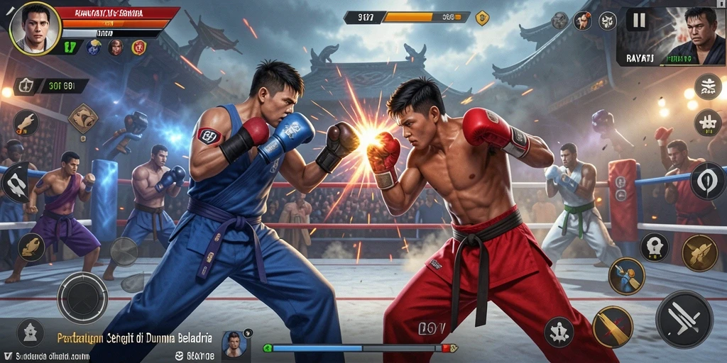 Screenshot utama RAKYATJP menampilkan aksi pertarungan yang intens.