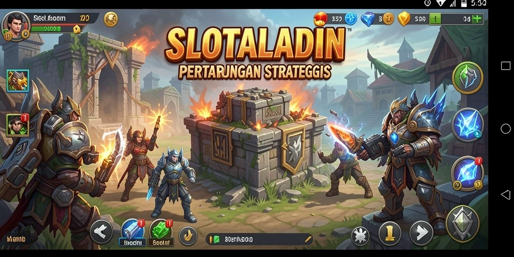 Tangkapan layar gameplay SLOTALADIN menampilkan benteng pertahanan yang kuat.